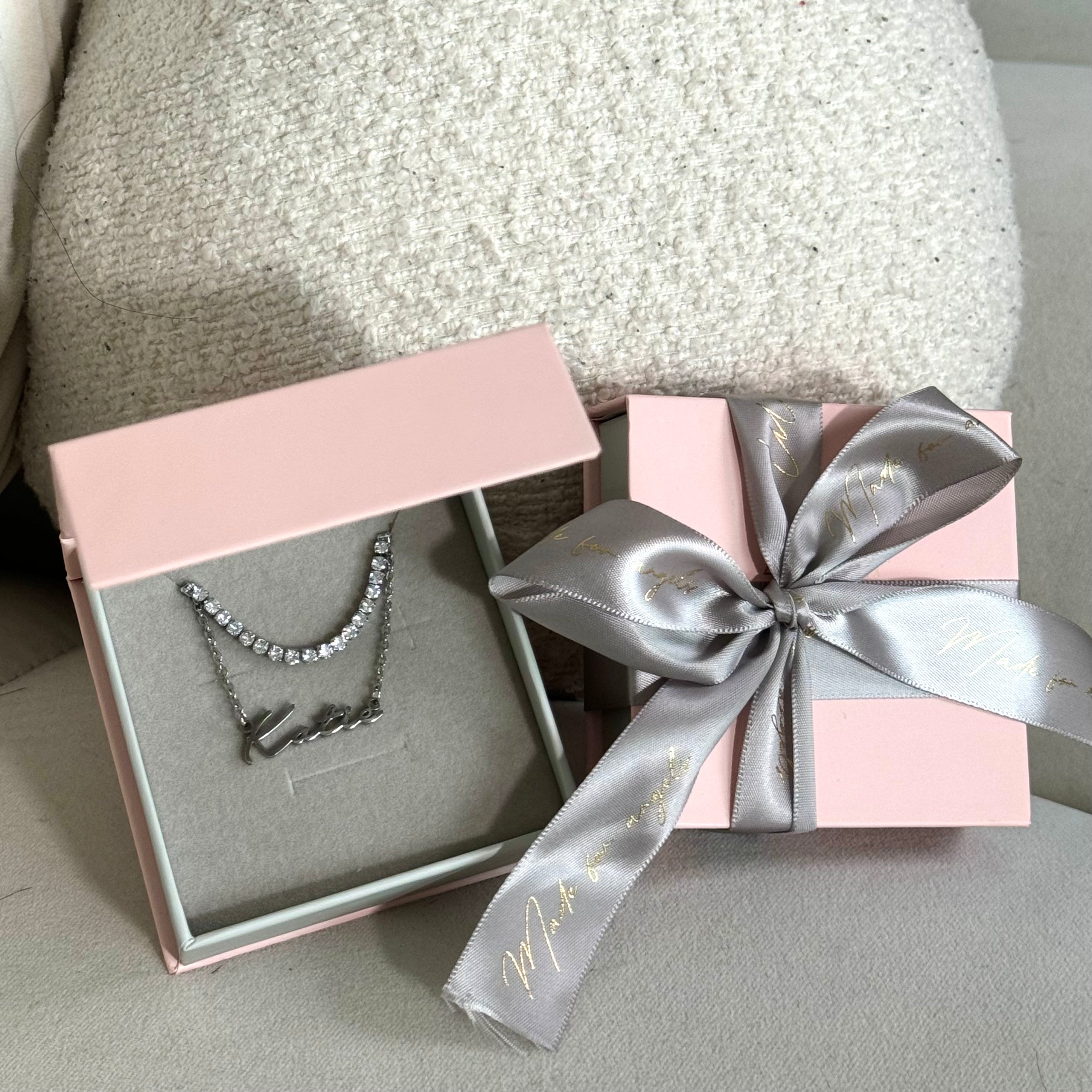 Personalised Signature Name and Tennis Necklace Layering Set