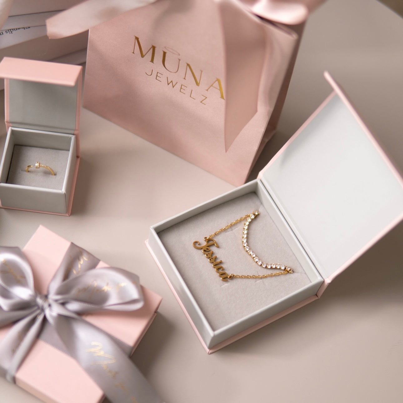 Personalised Script Name and Tennis Necklace Layering Set