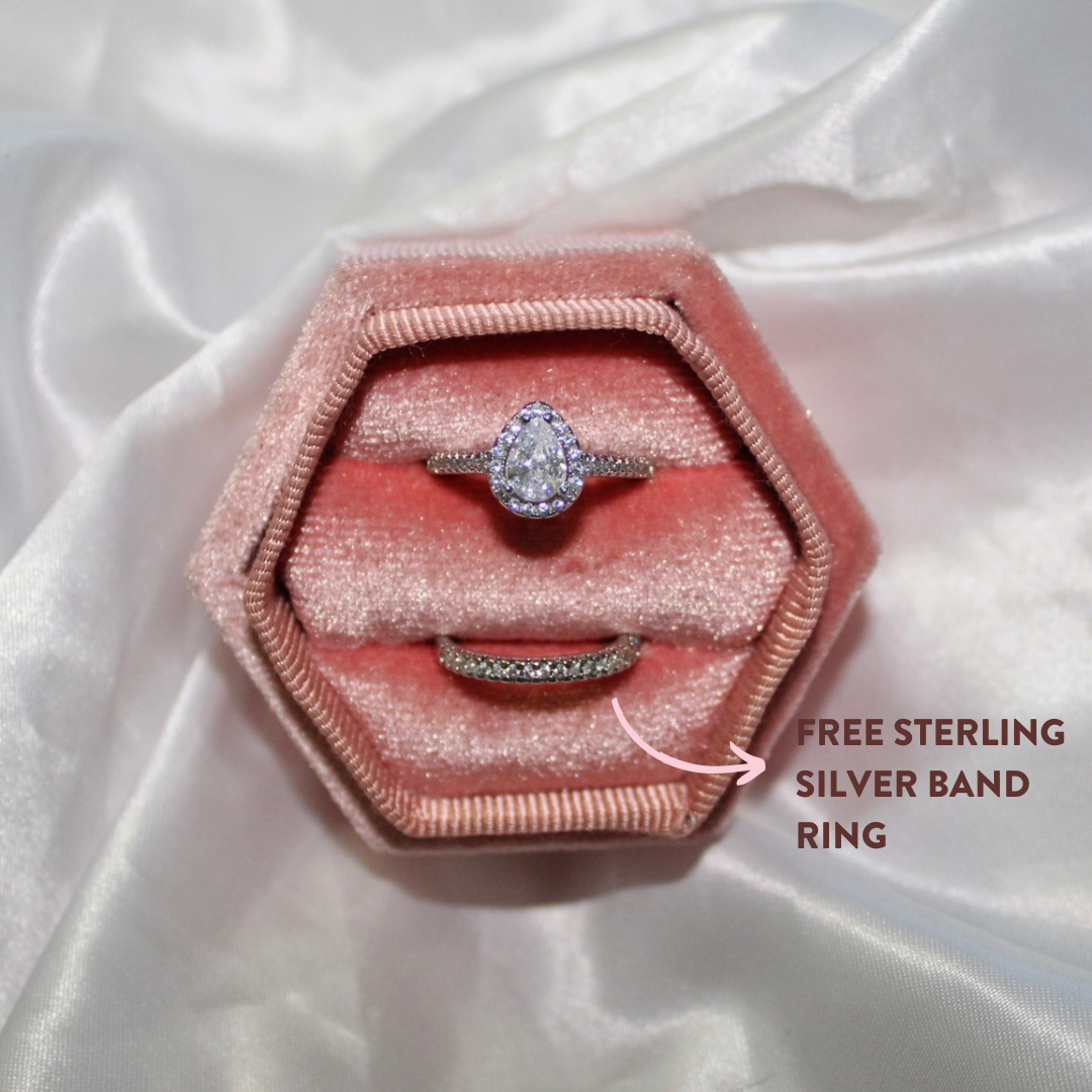 Pear Halo 925 Silver Ring - Muna Jewelz Ring