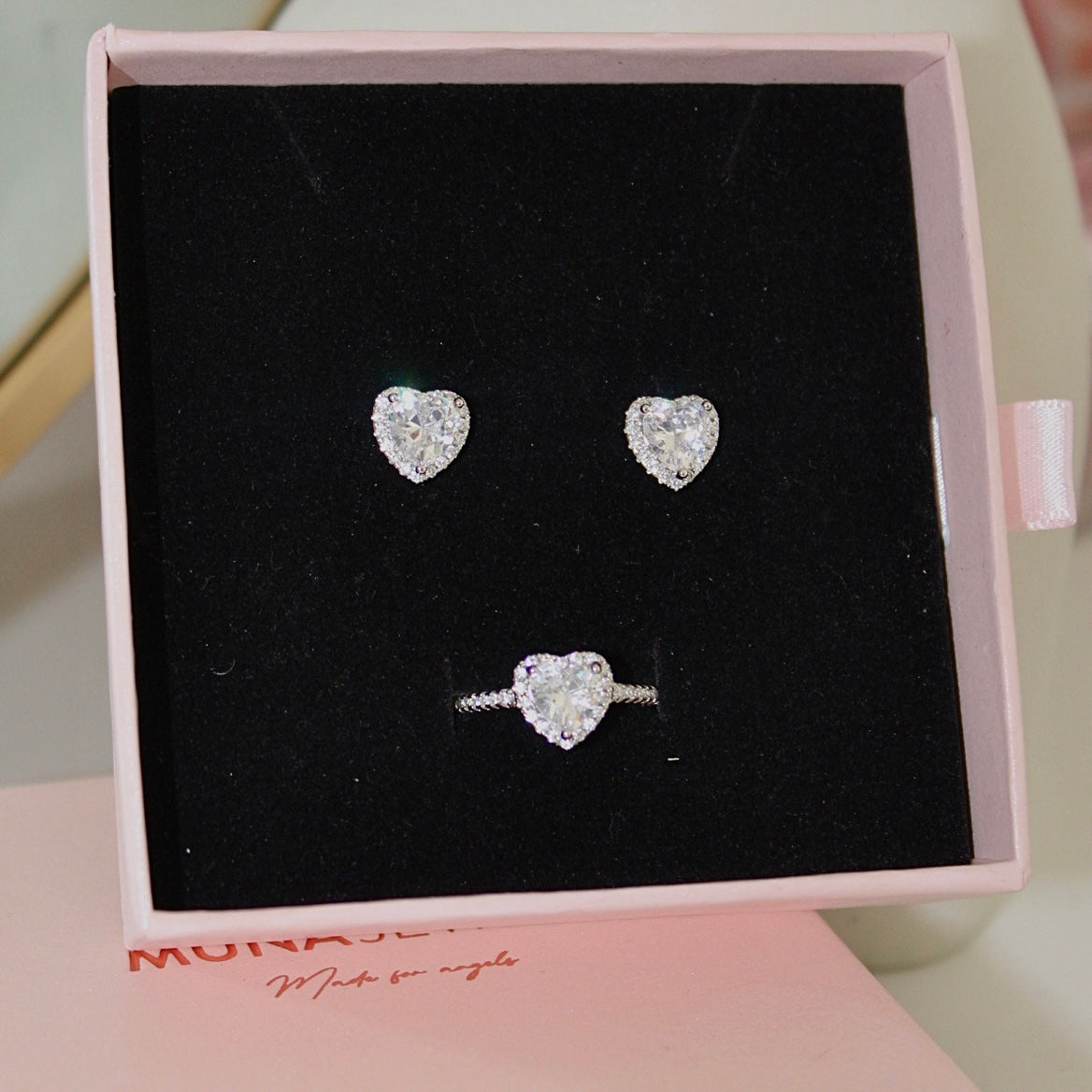 Love 925 Silver Earring and Ring Set - Muna Jewelz