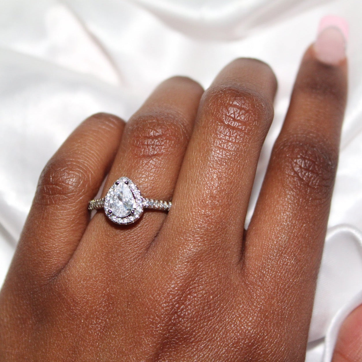 Pear Halo 925 Silver Ring - Muna Jewelz Ring