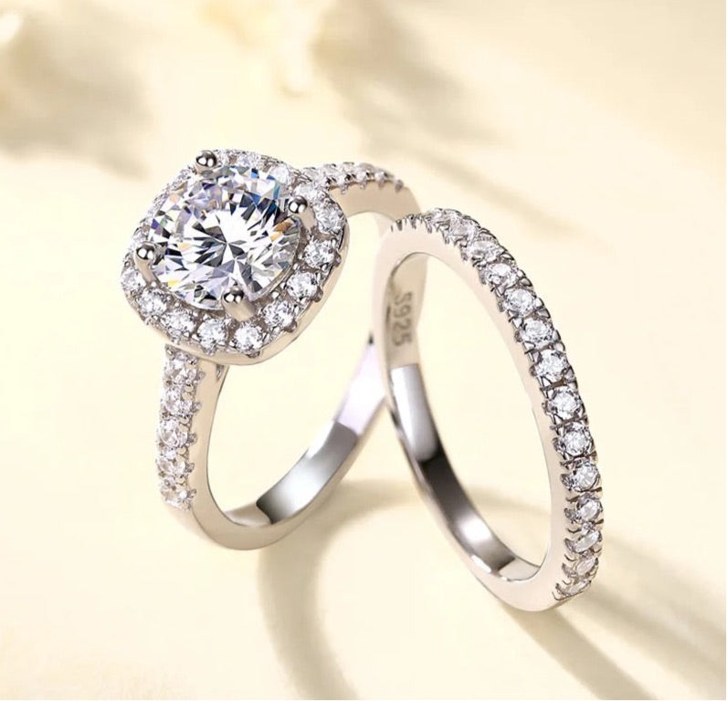 Square Halo 925 Silver Ring